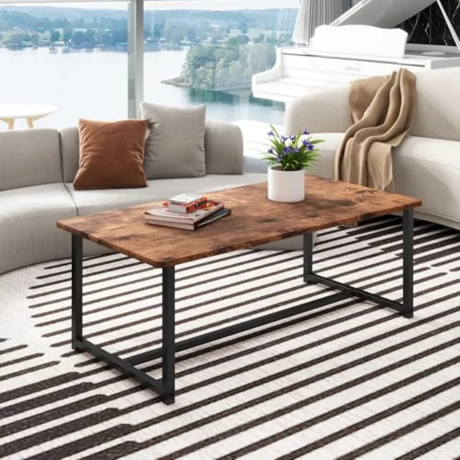 

35.4" Rectangular Coffee Table for Living Room Modern Industrial Style Coffee Table Center Table with Metal Frame for Small Spa