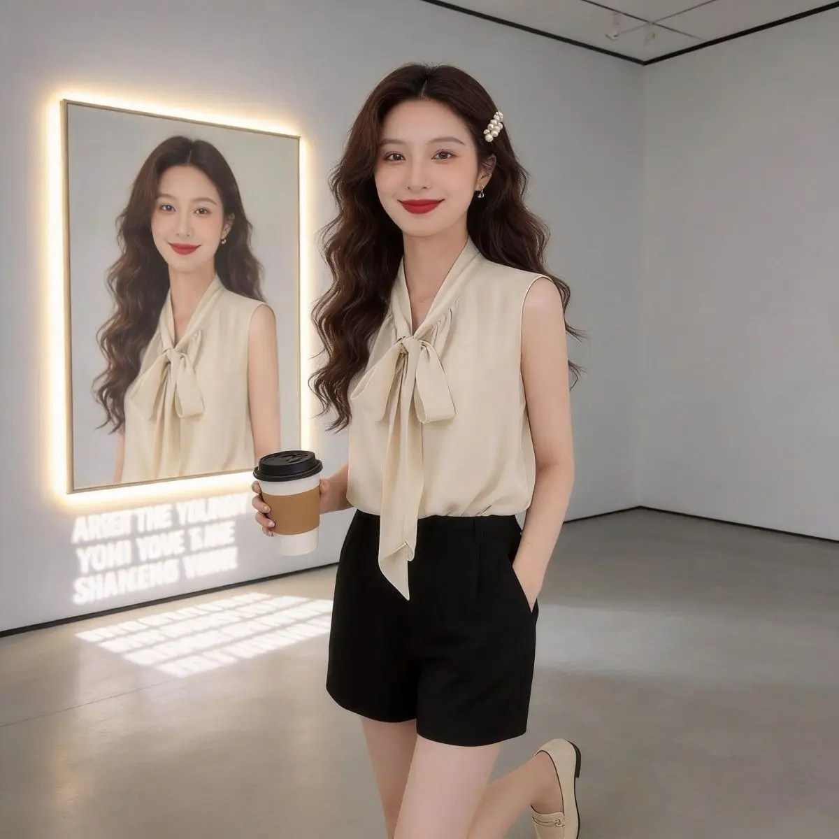

Elegant Pure Color Chiffon Sleeveless Vest Women's Outerwear Summer Suit Inner Match Bow Tie Shirt Top Loose Fit Casual Wear