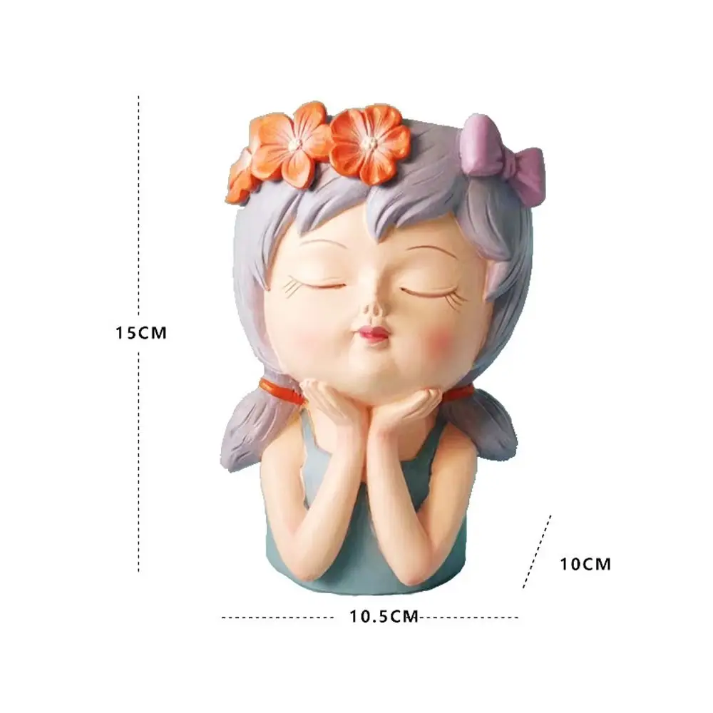 

Girl Head Planter Cartoon Face Planters Pots Resin Girl Statue Fairy Flowerpot Realistic Nordic Succulent Planter Pot Office