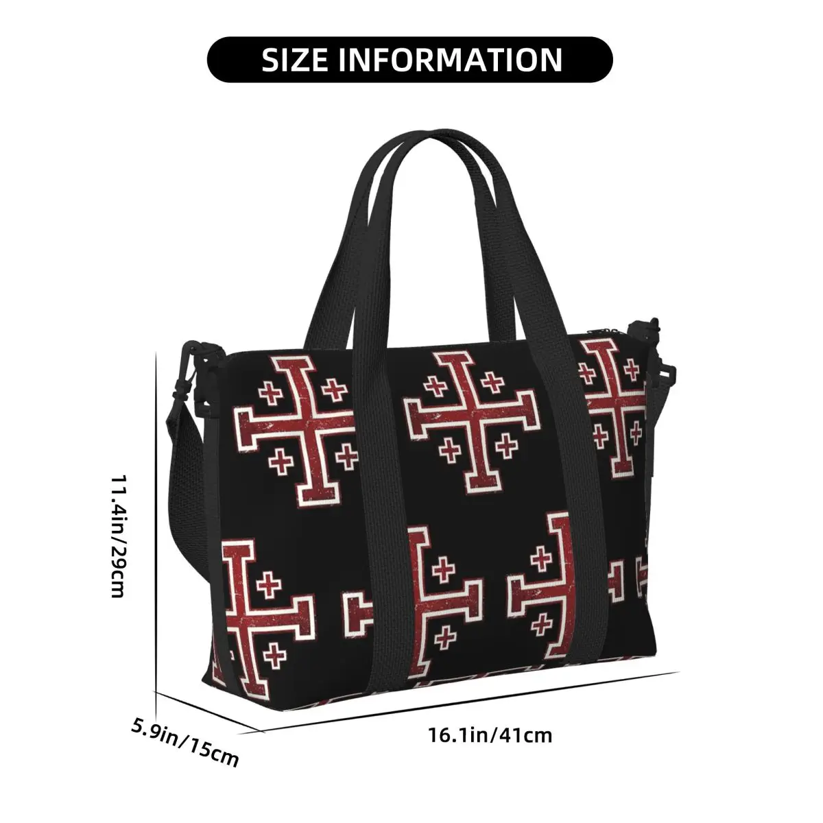 Jerusalem Cross Medieval Knights Cross Crusader Beach Travel Bag Tote Bags for Gym Sport Women Shopping Duffle Shoulder Bag