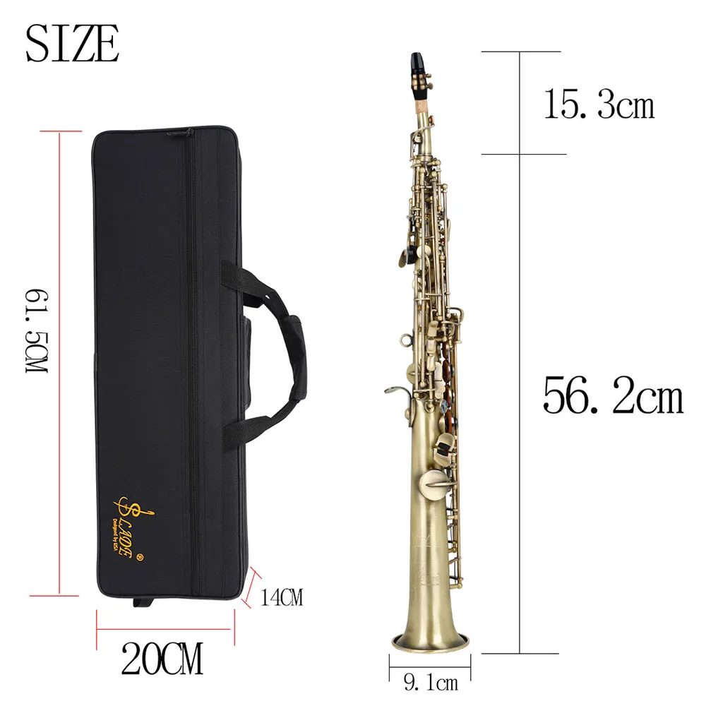 Cyan Bronze Straight Bb Soprano Saxophone Lacquered Gold Carve Pattern Woodwind Instrument with Case Reed Cleaning Brush Cloth