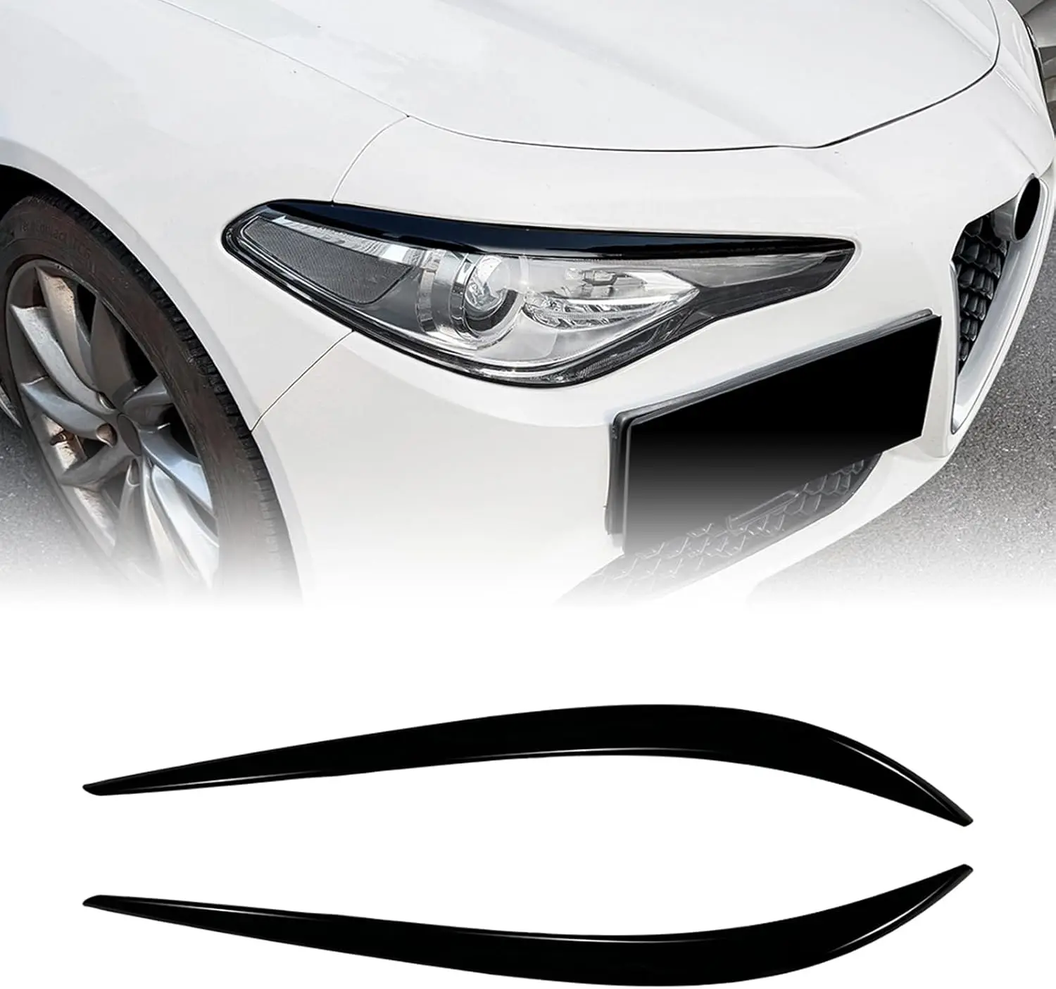 2PCS ABS Carbon Style Car Front Headlight Eyebrow Lip Trim For Alfa Romeo Giulia 2015-2025 Head Lamp Lip Trim Accessories