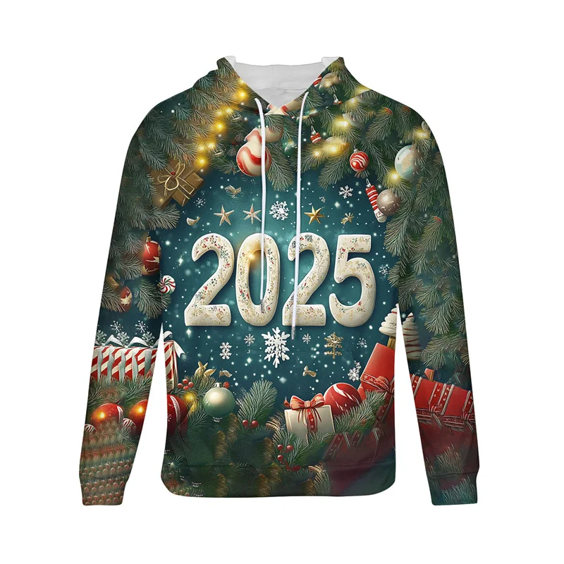 2025 Merry Christmas Graphic Hoodies Christmas Tree Hoodies For Men Women Clothing Santa Claus Hoody Sweatshirts Unisex Kids Top