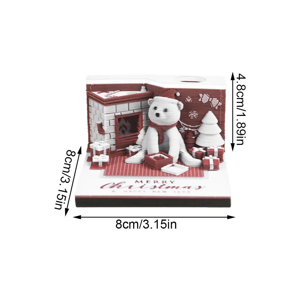 Christmas Bear Mini 3D Note Pad 2025 Calendar Desktop Decor 3D Memo Pad Block Note Offices Paper Notes Birthday Novel Gift