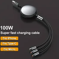 3 in 1 Retractable 100W Fast Charge Data Cable For iPhone 14 USB Type C/Micro For Sumsung Xiaomi 13 Huawei Phone Charge USB Cord