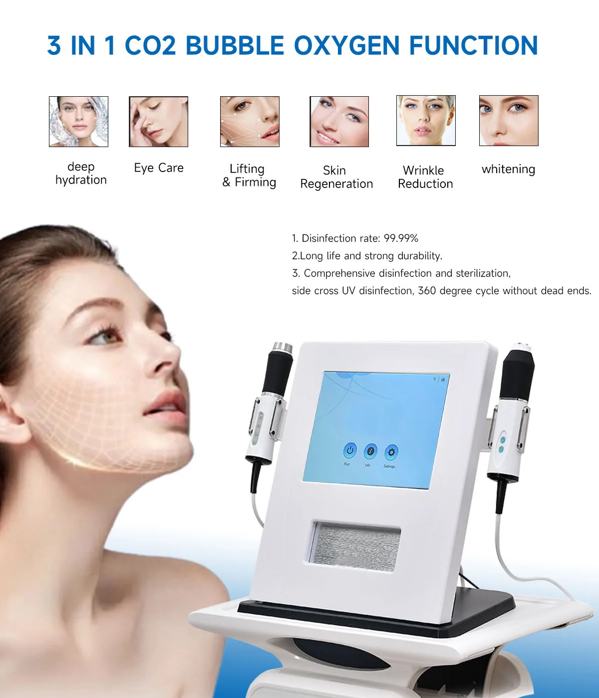 skin care machine hydro facial professionnel soin visage NEWGAGA-Machine 3 en 1 à Bulles d'Oxygène Ultrasoniques, Soins du Visage, Blanchiment, Thérapie par Oxygéntion au CO2, Rajeunir la Peau, Hydratant