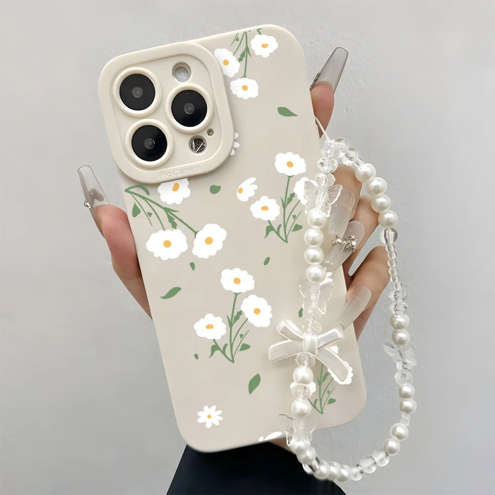 Lanyard Phone Cases For Samsung Galaxy S26 S25 S24 Ultra S23 S22 Plus A36 A54 A56 A55 A16 A26 Wrist Strap Daisy Korean INS Cover