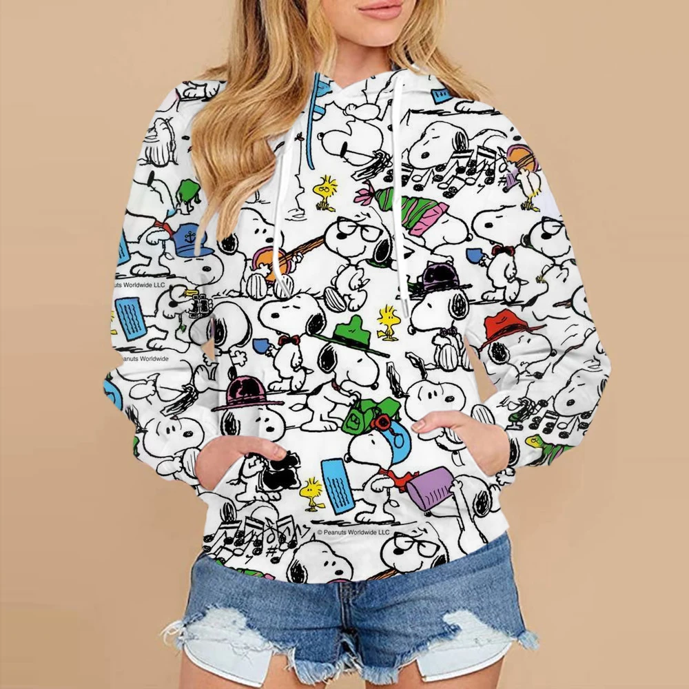 Autumn Winter Commuter Women Casual Snoopy cartoon print Round Neck Pullover Loose Long Sleeve Hoodie Women\'s Top