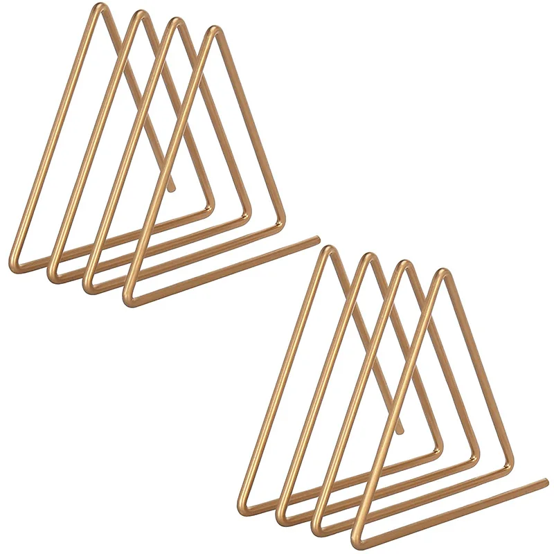 

Triangular Gold-Tone Metal 3-Slot Magazine And File Folder Holder Desktop File Sorter Organizer, Set Of 2