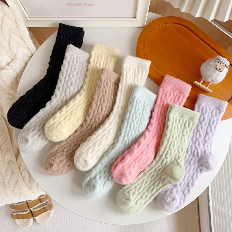 Plush Soft Winter Warm Coral Fleece Long Socks Women Solid Loose Sleeping Sock Velvet Home Fluffy Stocking Thicken Thermal Sox