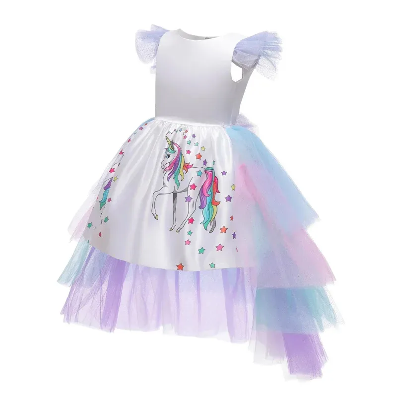 Christmas Girls Unicorn Dress Costume with Long Tail Wings Wig Hairband Baby Princess Birthday Party Halloween Kid Horse Clothes