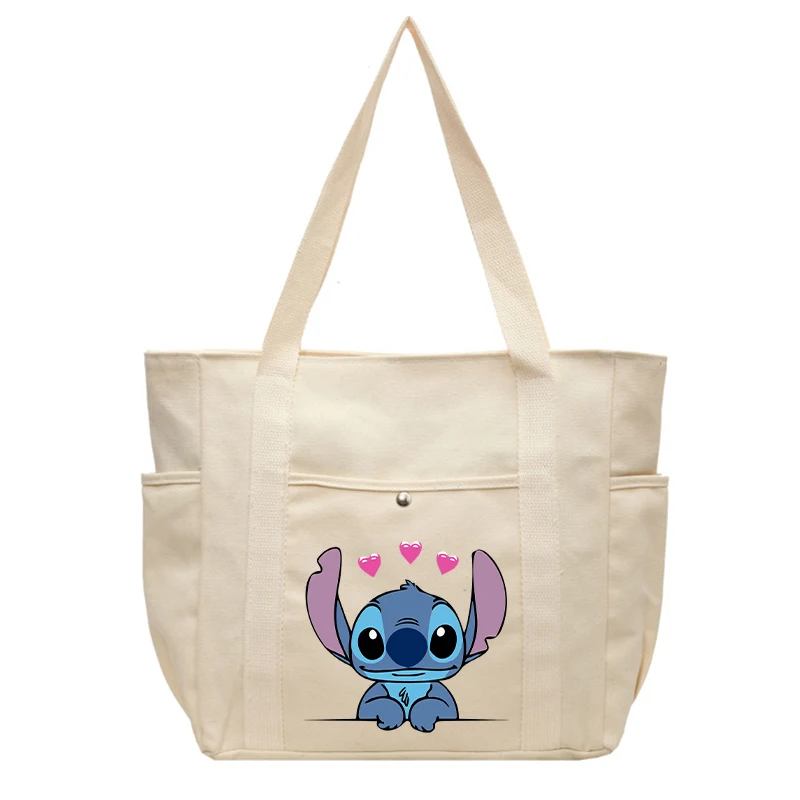 Cute Stitch Women\'s Handbag Disney Cartoon Tote Bag Canvas Designer Shoulder Bag Large Capacity Shopping Hand Bag Square Bags