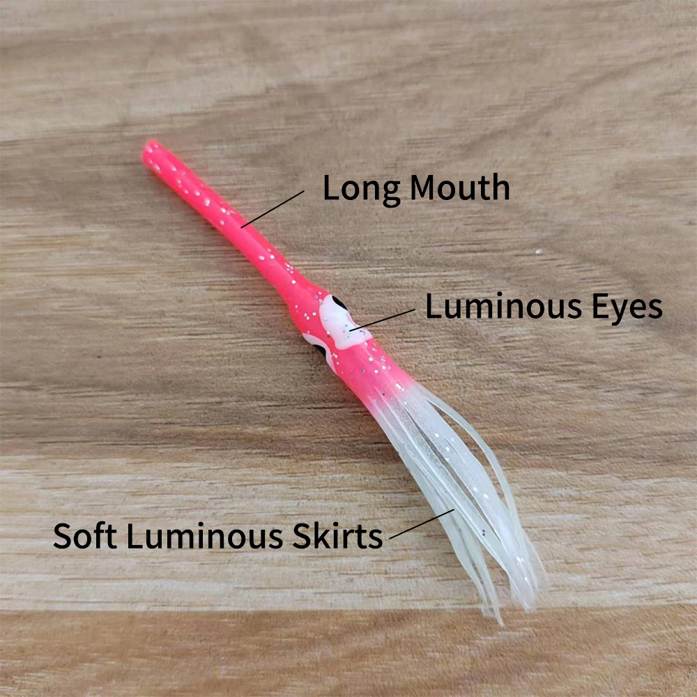 20 Stück 8,5cm/1g Langmaul-Soft-Squid-Röcke, leuchtende Oktopus-Köder für Sabiki-Rigs, Salzwasser-Kabura-Angeljigs – Detail 2