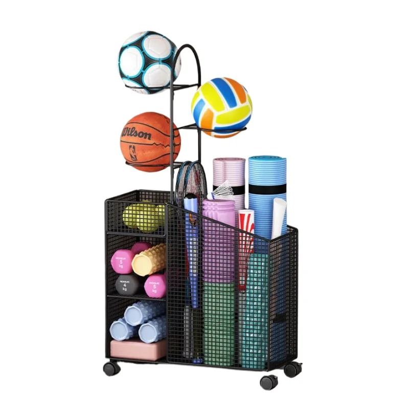 

Yoga mat storage basket with wheels Fitness sports equipment storage rack Household removable toys Basketball rack