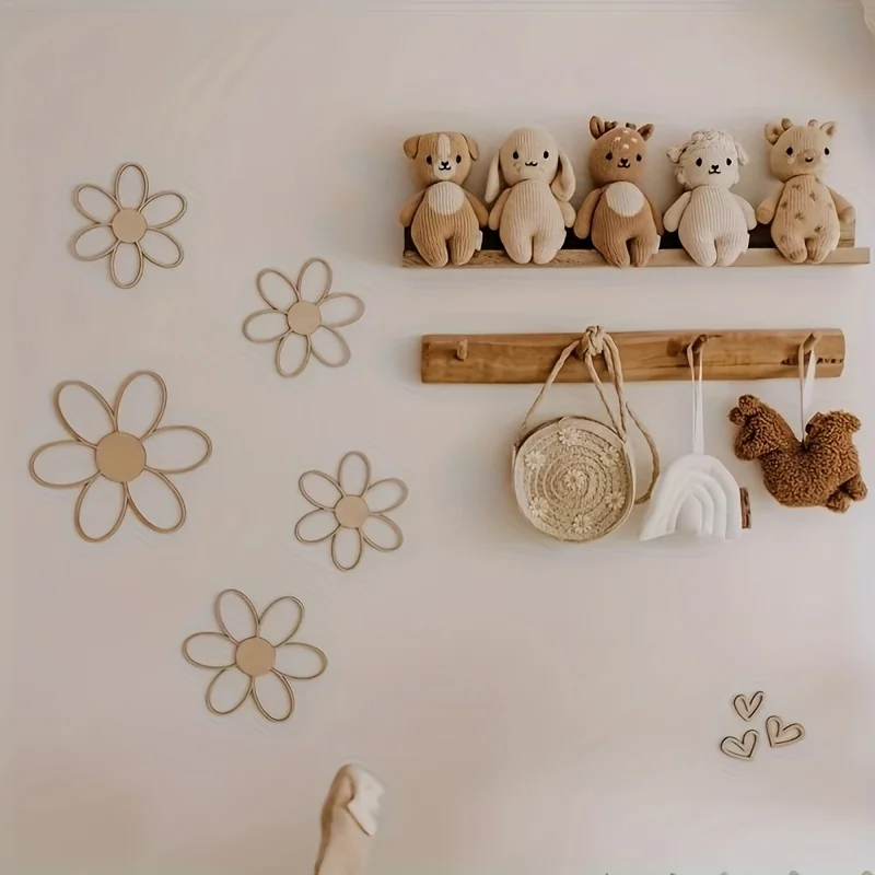 Wooden Daisy Wall Decor Ins Scandinavian Style Cut‑Out Flower Ornament DIY Wood Flower Craft Spring Summer Room Party Wall