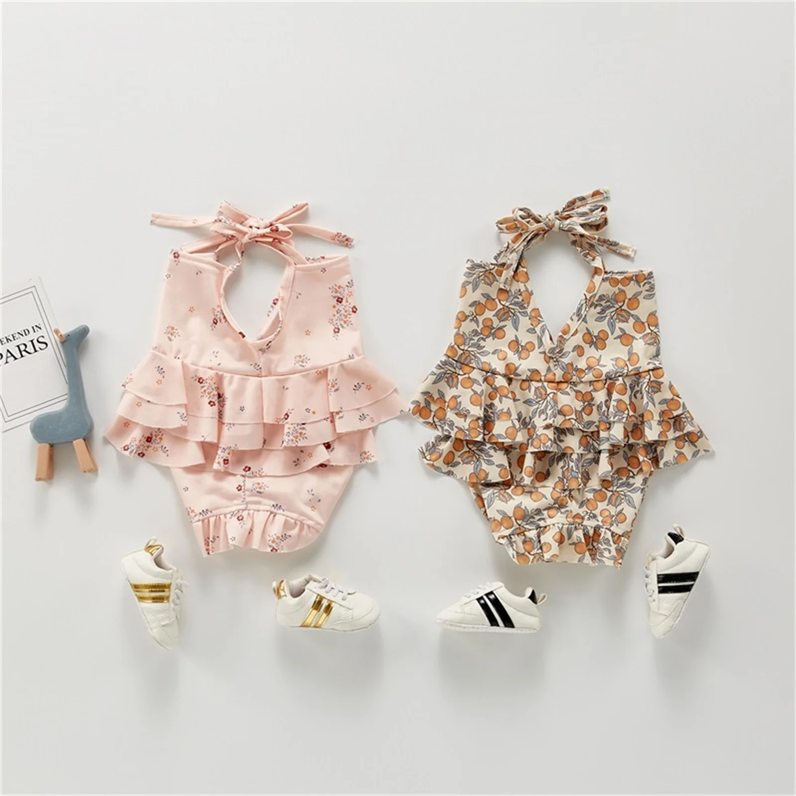 Toddler Baby Girls Swimwear Lovely Summer Floral/Lemon Print Tank Tops + Shorts Swimsuit Children Cute 2Pcs Bathing Suit