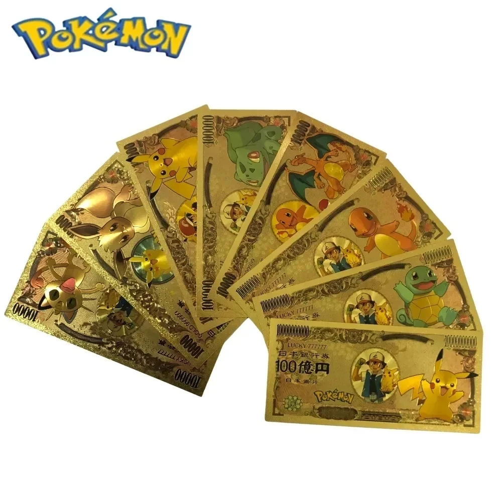 Pokemon Letters Metal Cards Pokémon Commemorative Gold Collection Coins Money Pikachu Playing Game Card Children Kids Toy Gift