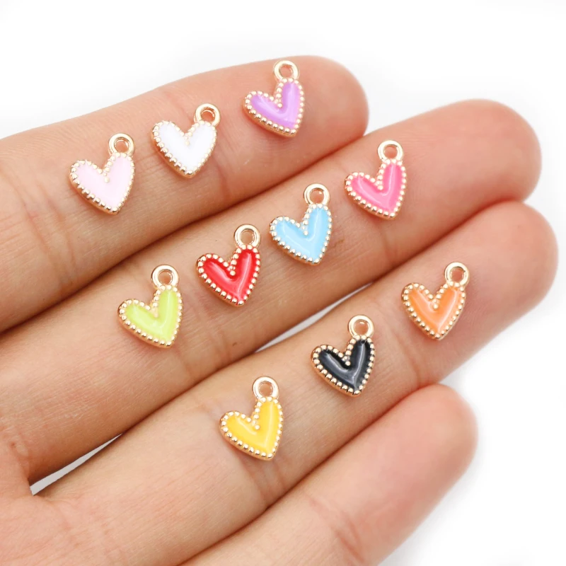 50Pcs 9x10mm Small Colorful Alloy Heart Charms Cute Love Pendants For DIY Bracelet Necklaces Jewelry Making Accessories