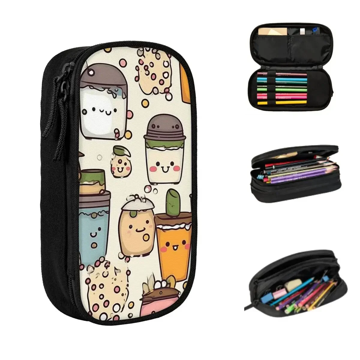 

Boba Bubble Tea Cartoon Colourful Pattern Pencil Cases Large Capacity Pen Bags Pen Box Pencil Pouch For Boys Girls Stationery