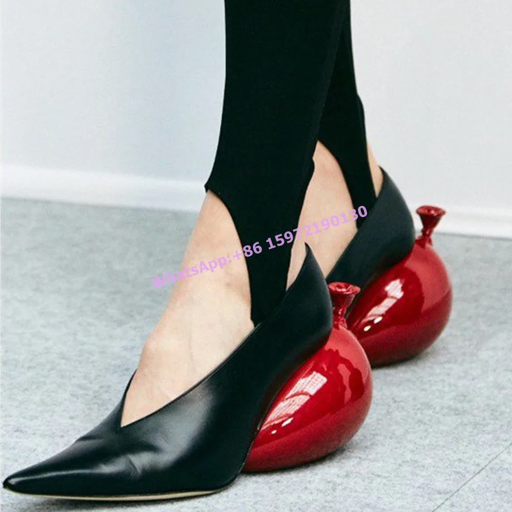 

Balloon Heels Shallow Pumps Pointy Toe Red Black Slip On Women's Shoes Fashion Niche Design Runway High Heels Summer Shoes