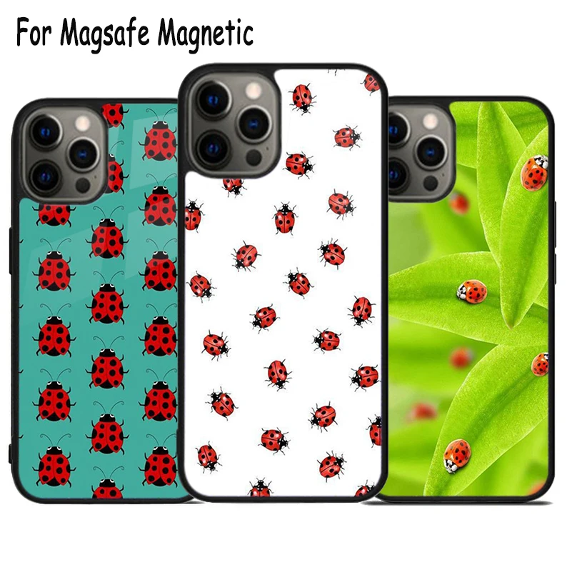 Ladybug Beetle Wireless Charge Magsafe Phone Case For iPhone 15 16 14 13 11 12 Pro Max Plus Magnetic Cover