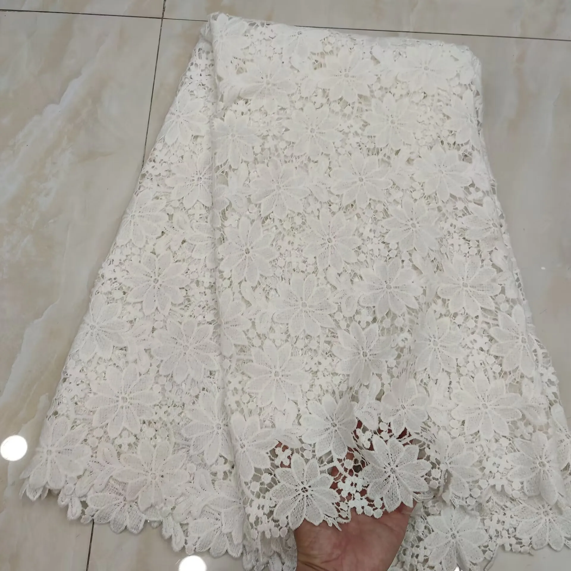 White African Guipure Cord Lace Fabric 2023 High Quality Nigerian Milk Silk Lace Fabric For Woman Evening Dress Sewing PJFT2315