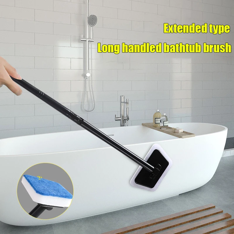 1PC Household Floor Bathtub Removable Sponge Scrubber Head Bathroom Accessory Multi-Functional Long Ceramic Cleaning Brush