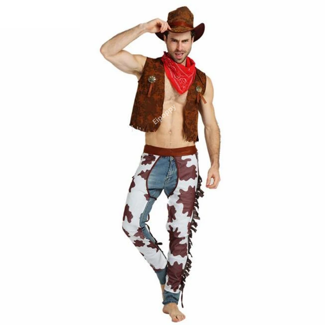 Costumes de cosplay de cow-girl trempés pour adultes, robe de carnaval occidentale, hommes et femmes