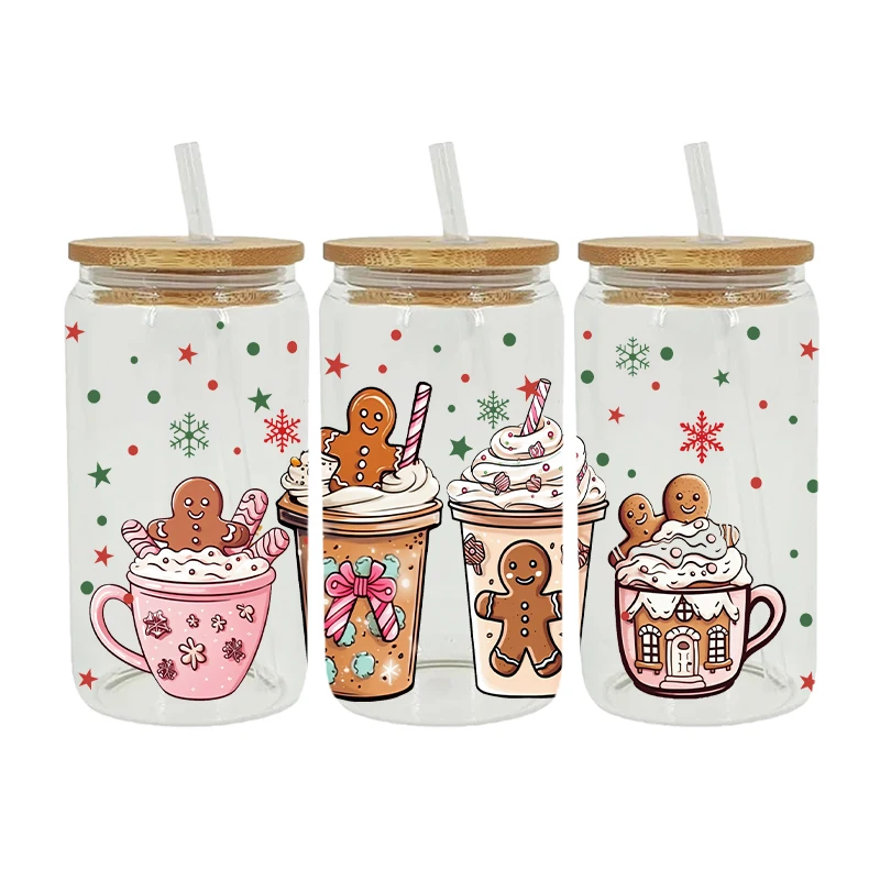 Cartoon Christmas Uv Dtf Cup Wrap Iron On Transfer Stickers For Glass Cup 16oz Decoration D24553