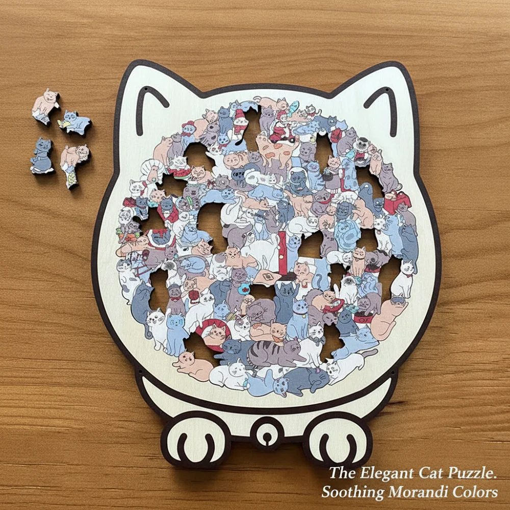 Cat Shape Wood Special-shaped Animal Puzzle Cat Puzzle Building Block Children's Creative Gift Home Decoration