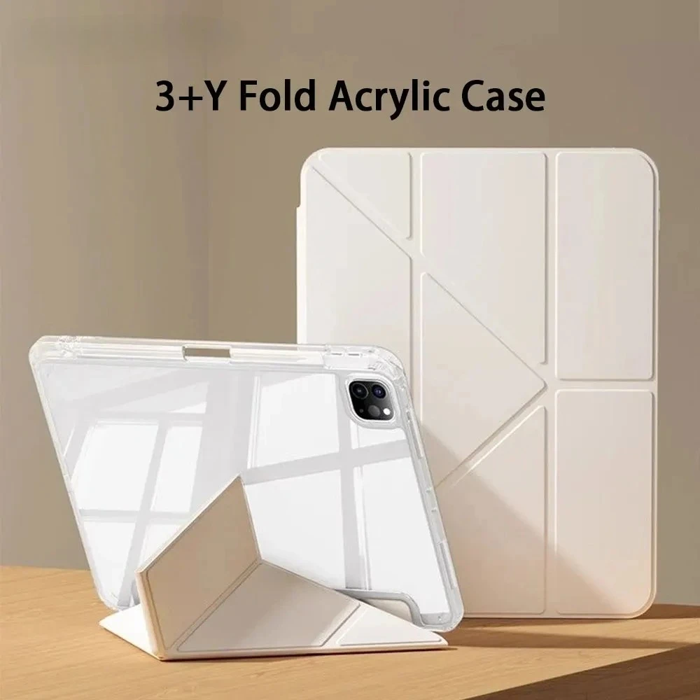 Y-Fold Case compatible with iPad 11 10 9 8 7 Air10.9 11 13 inch /Mini 6 7th Gen / Pro 11 12.9 inch Crystal Clear with Pen Holder