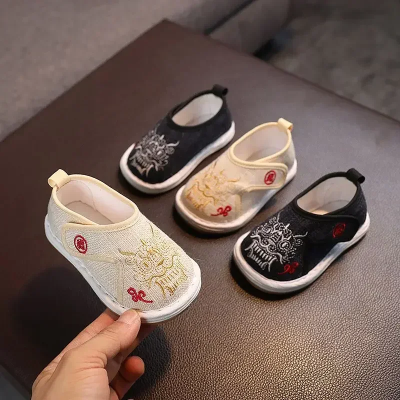 Chinese Handmade Lion Embroidery Children Hanfu Shoes Boys Girls Spring Autumn Baby Shoes Thousand-layer Bottom 1-3 Years Old