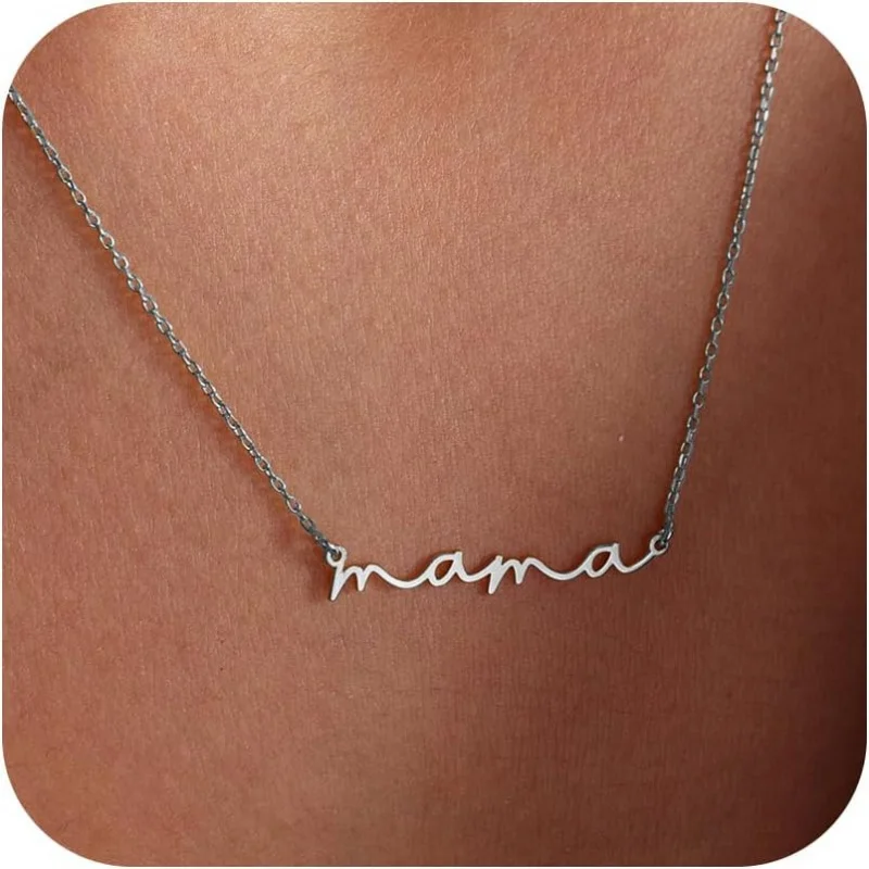 

SLOONG Mama Necklaces for Women, Gifts for Mother, 14K Gold Plated Dainty Necklace Non Tarnish Jewelry, Gifts for New Mom
