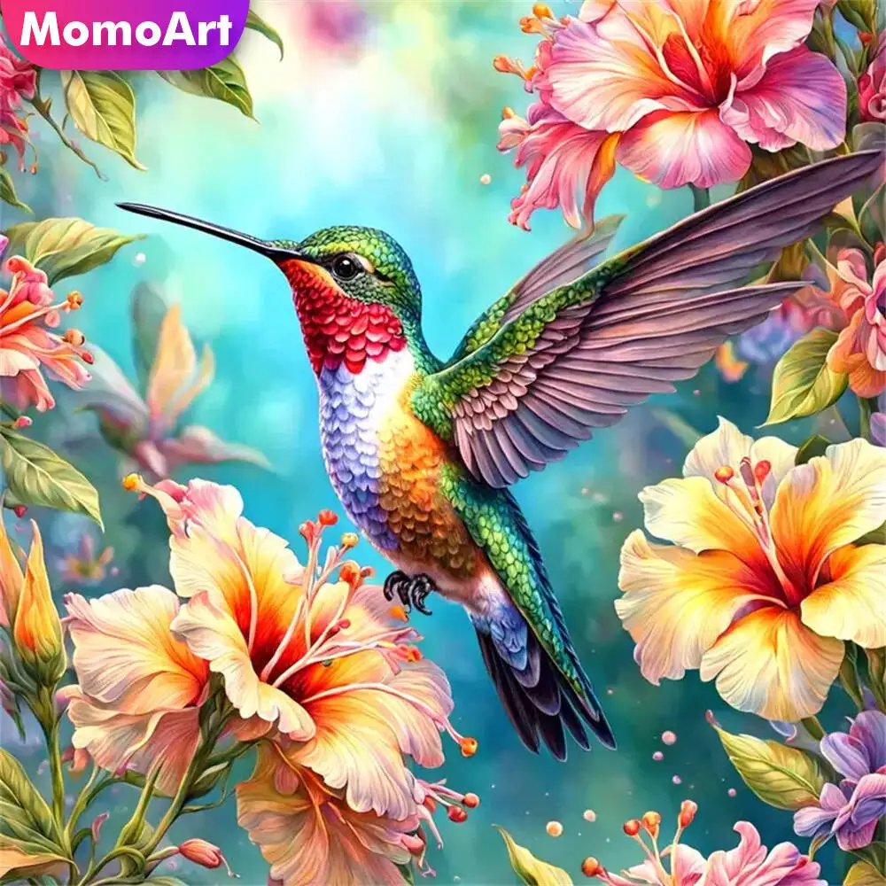 

Momoart DIY Diamond Mosaic Bird Animal Painting Flower Full Square Round Diamond Embroidery Hummingbird Home Decor