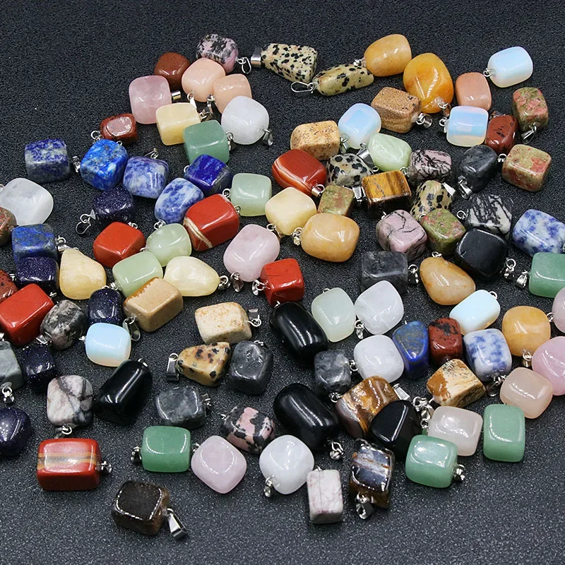 50pcs Sales Promotion Mini Irregular Square Natural Stone Pendant Mixed Charms Jewelry Accessories Making Necklace Cheap