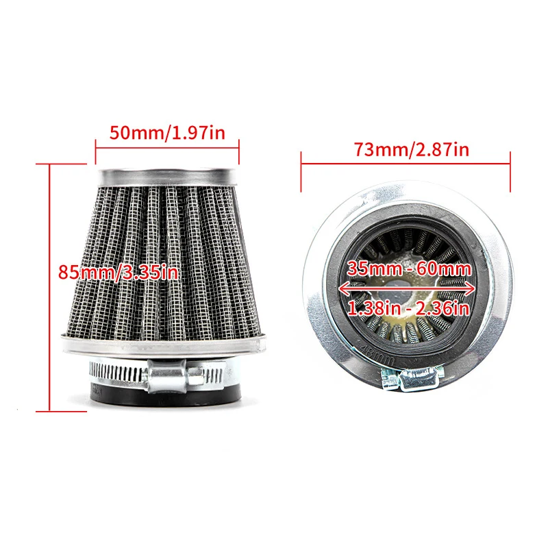 Motorcycle Air Filter 35-60mm High Flow Universal Motorbike ATV Dirt Bike Clamp-on Replacement Part Conical Air Filters