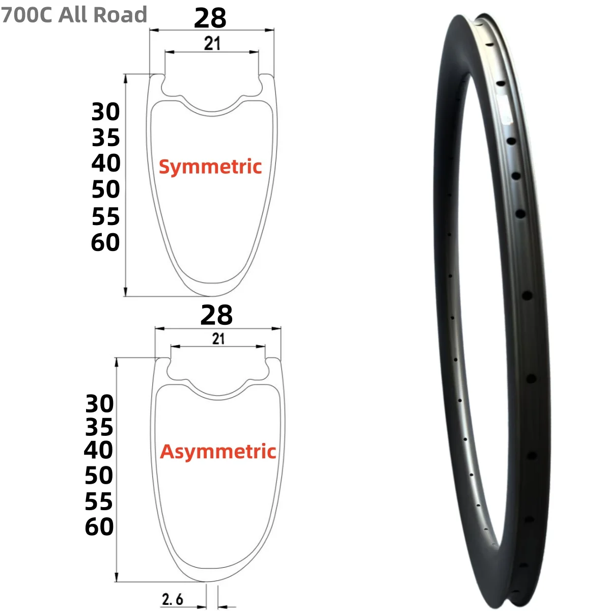 

28mm wide 700C super light carbon road Tubeless rim depth 30mm 35mm 40mm 45mm 55mm 50mm 60mm road carbon bicycle rims