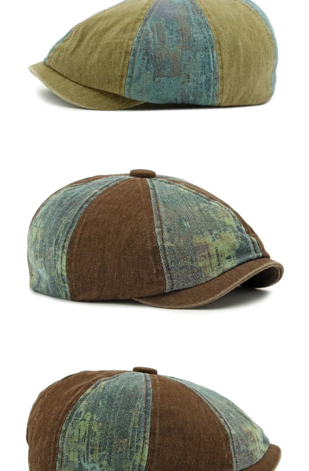 HT4789 Herren- und Damen-Baskenmützen, Neue Gewaschene Baumwoll-Flatcap, Unisex Achteckige Baskenmütze für Frühling, Sommer und Herbst, Patchwork-Baskenmütze – Detail 7