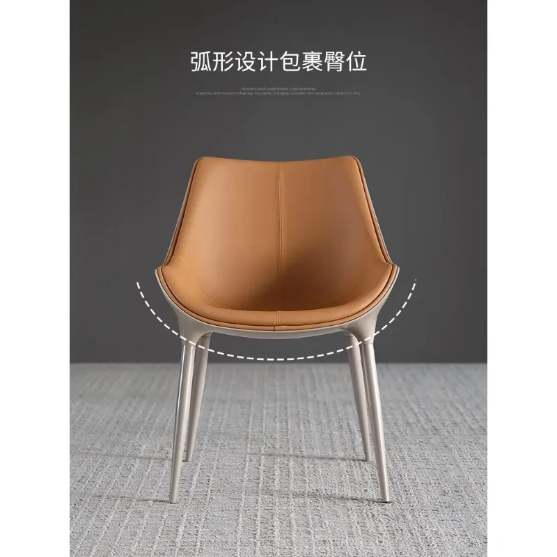 Leather dining chair Italian minimalist first layer cowhide high-end modern home high-end restaurant chair