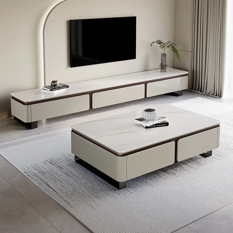 New light luxury solid wood rock panel TV cabinet coffee table combination household small apartment TV cabinet combination