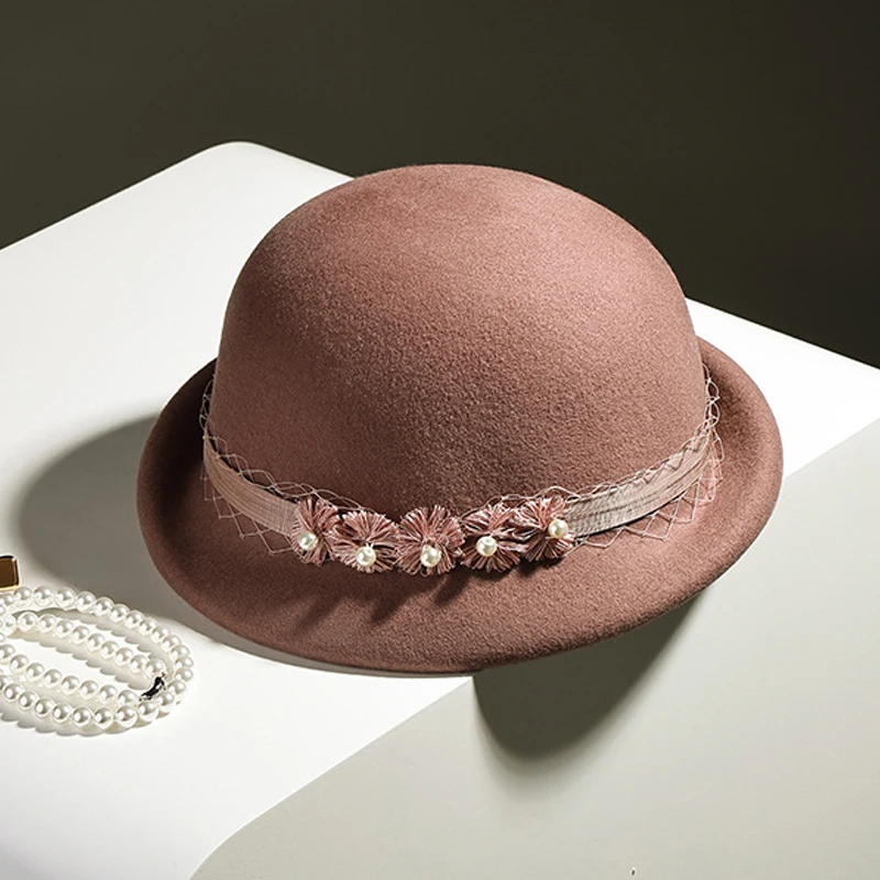 

Bowler Hat Women Wool Felt Winter Autumn Warm Accessory For Outdoor Party Holiday