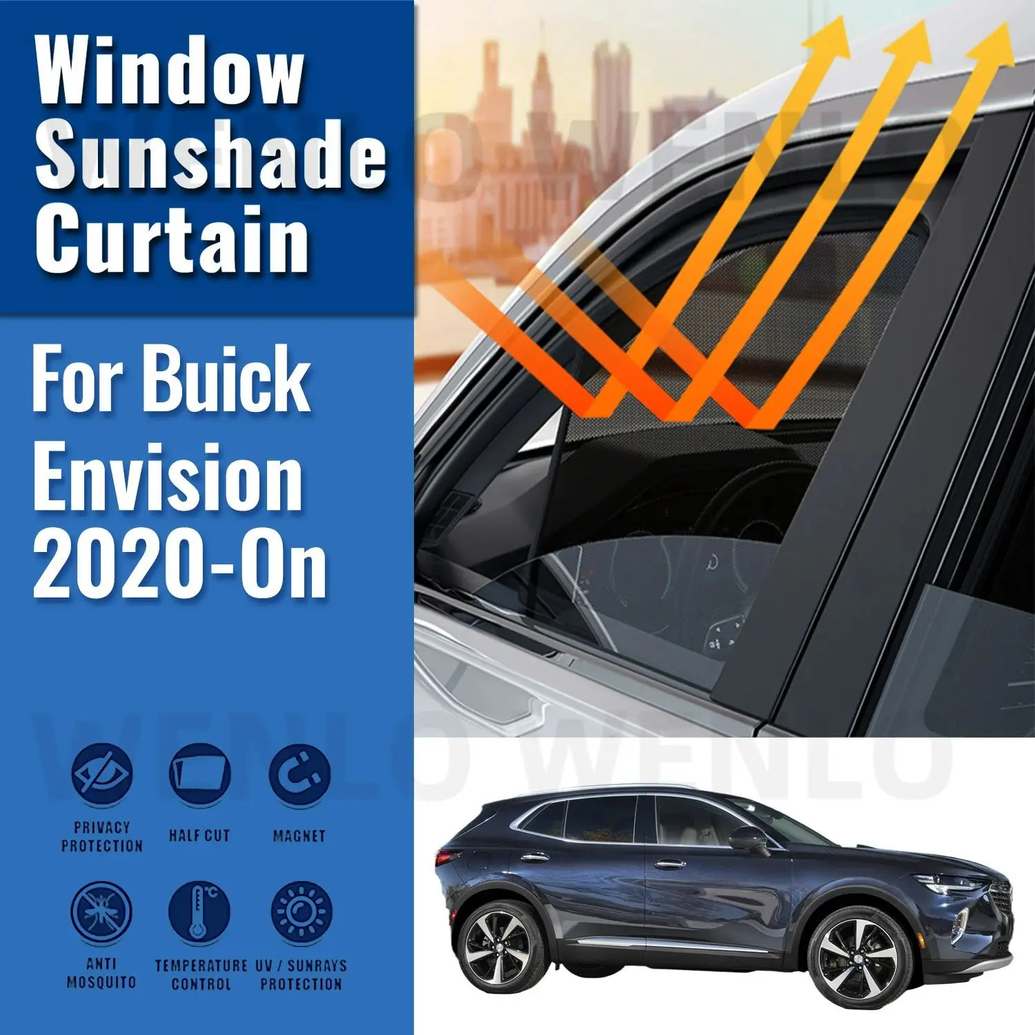 

For Buick Envision 2020 2021 2022 2023 2024 Magnetic Car Sunshade Front Windshield Curtain Rear Side Window Sun Shades Shield