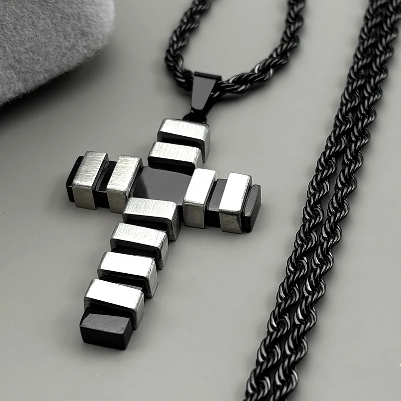 الفولاذ المقاوم للصدأ الصليب قلادة قلادة للرجال النساء أسود أبيض اللون سلسلة بسيطة حزب الهيب هوب اكسسوارات هدايا الحفلات #2
