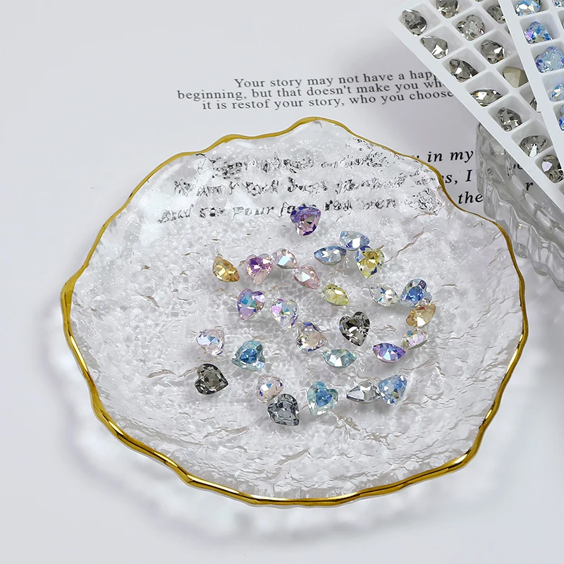 Crystal Fancy Stone for Nail Art, Heart Shape Effect, Glitter Pointback, DIY Jewelry Making, Color K9, 6.5x6mm
