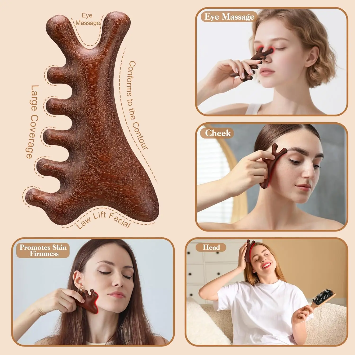 3 Pack Wooden Scalp Massager Tool Head Scalp Massager Comb Head Massage Tool for Relaxation Hair Gua Sha Comb