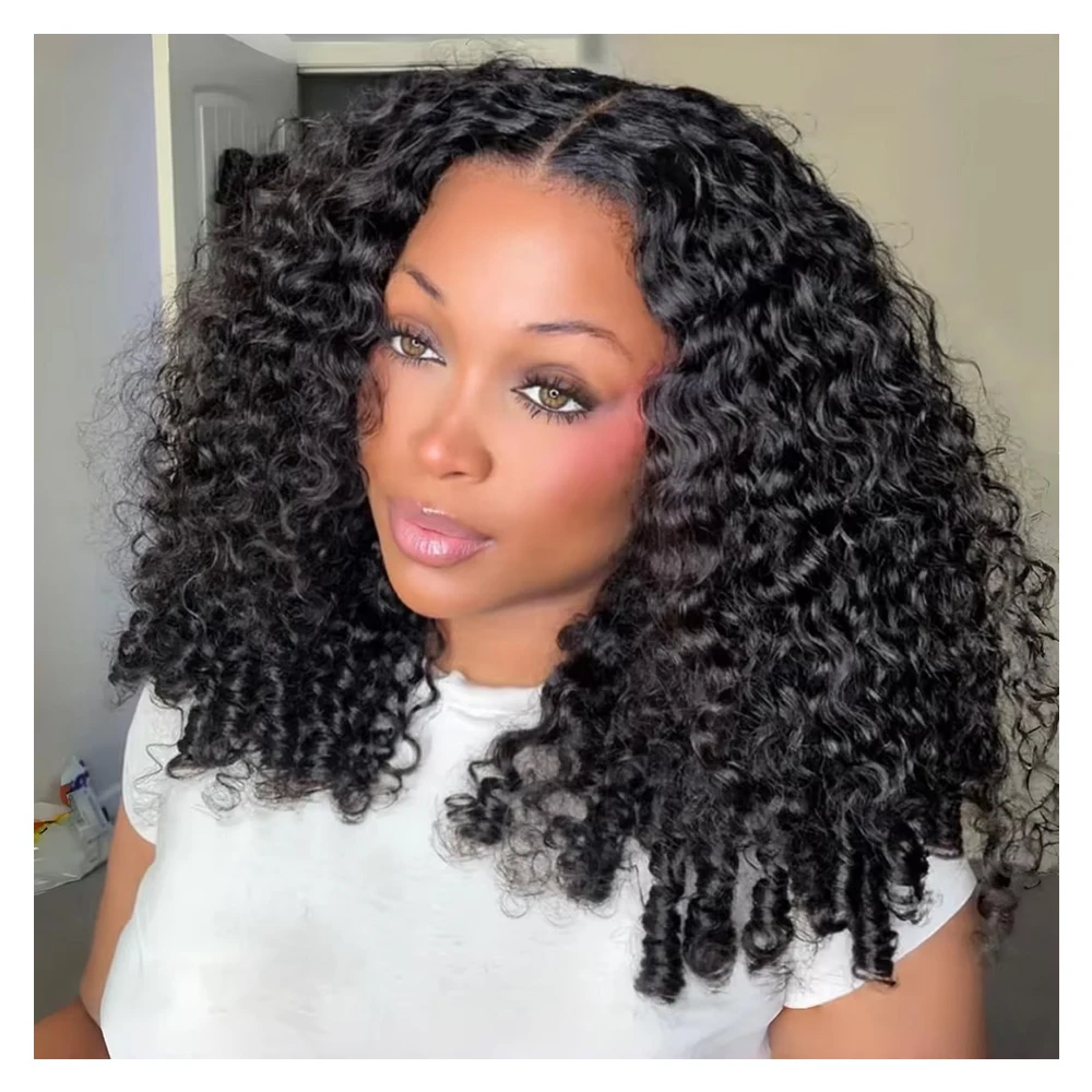 

Burmese Curly Half Wigs Human Hair 100% 3 In 1 Half Wig With Drawstring Flip Over Half Wig Ready to Wear Go Glueless Curly Wigs