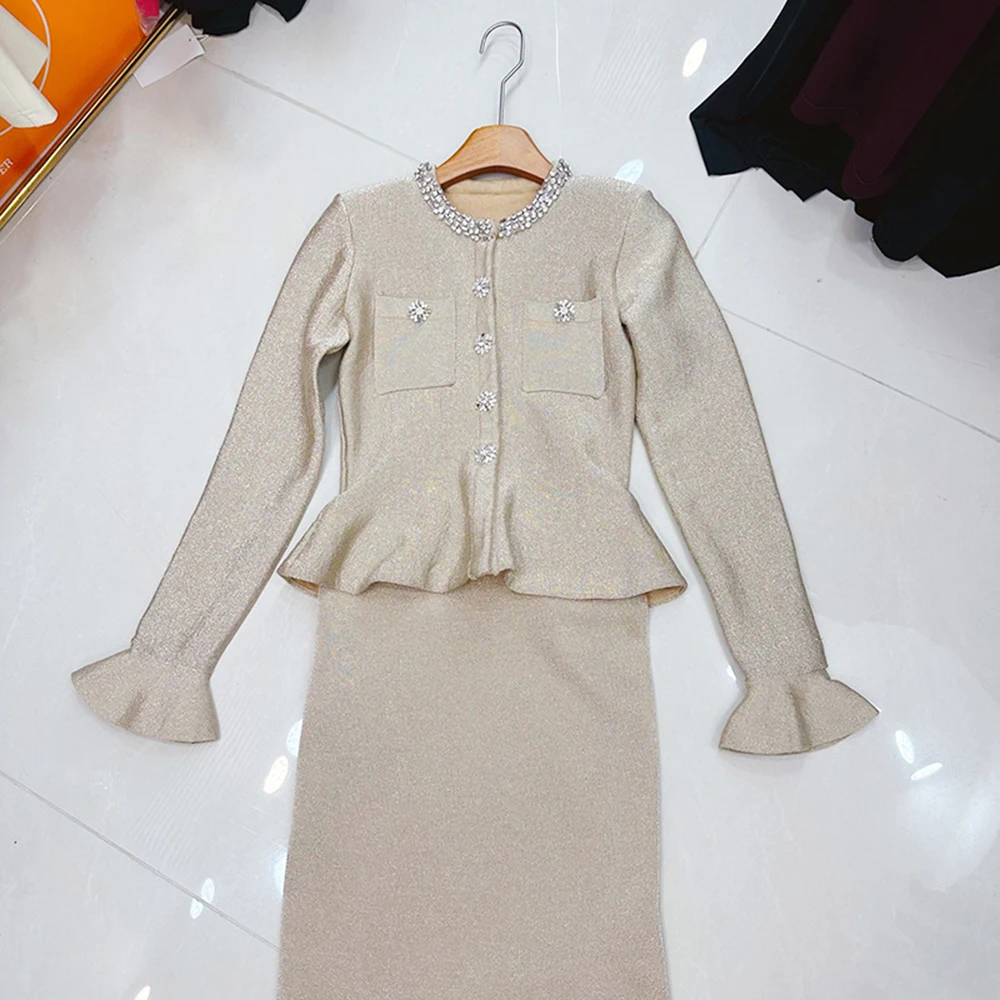 TWOTWINSTYLE – robe élégante pour femmes, couleur unie, Slim, col rond, manches longues, taille haute, boutons épissés, Chic, KDR554326