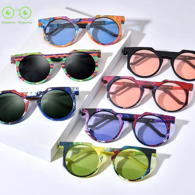 

European and American famous teachers design colored men's sunglasses women's round sunglasses polarized sunglasses UV400