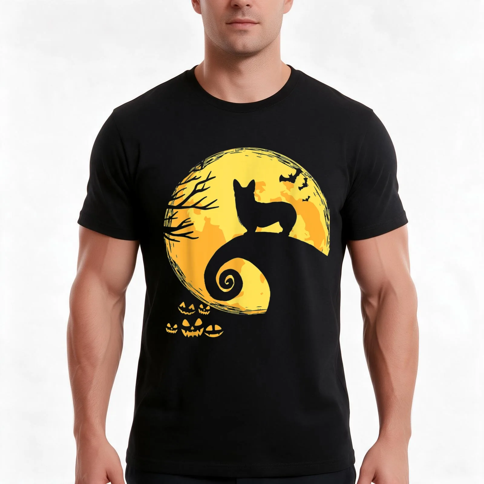 Corgi And Moon Halloween Costume T-Shirt, Summer Casual Cotton Tee, Oversized Streetwear Tops, Vintage Graphic Print