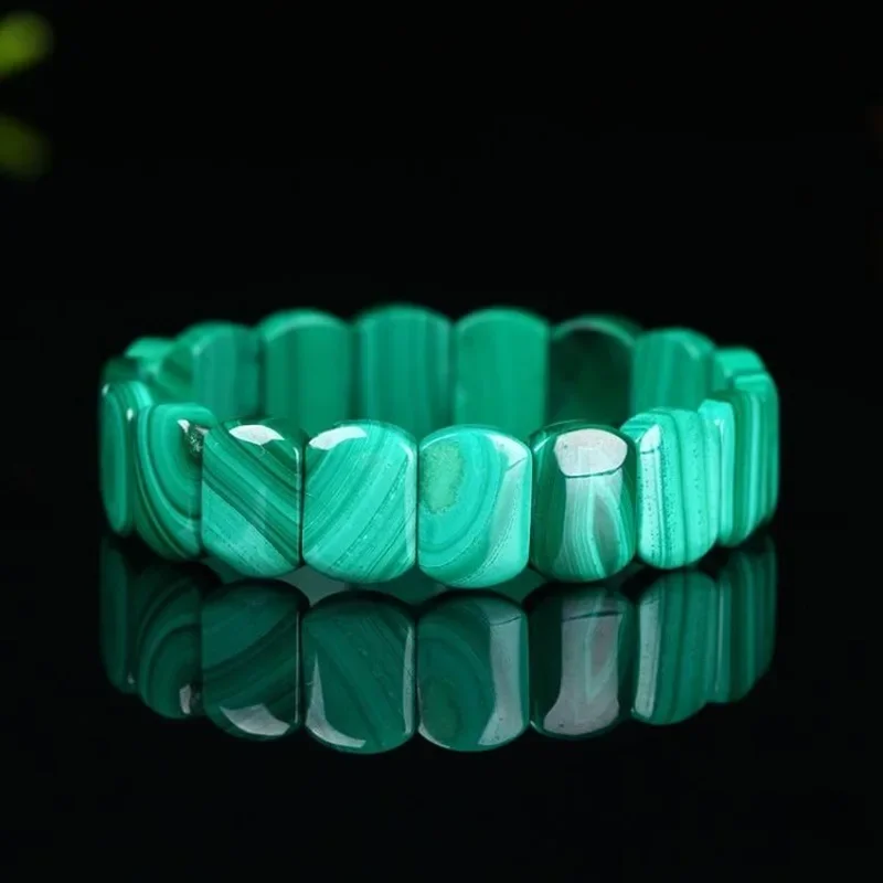 AAAAA Genuine Natural Green Malachite Chrysocolla Charm Bracelet 12x9mm Women Men Healing Stone Stretch Rectangle Beads Crystal